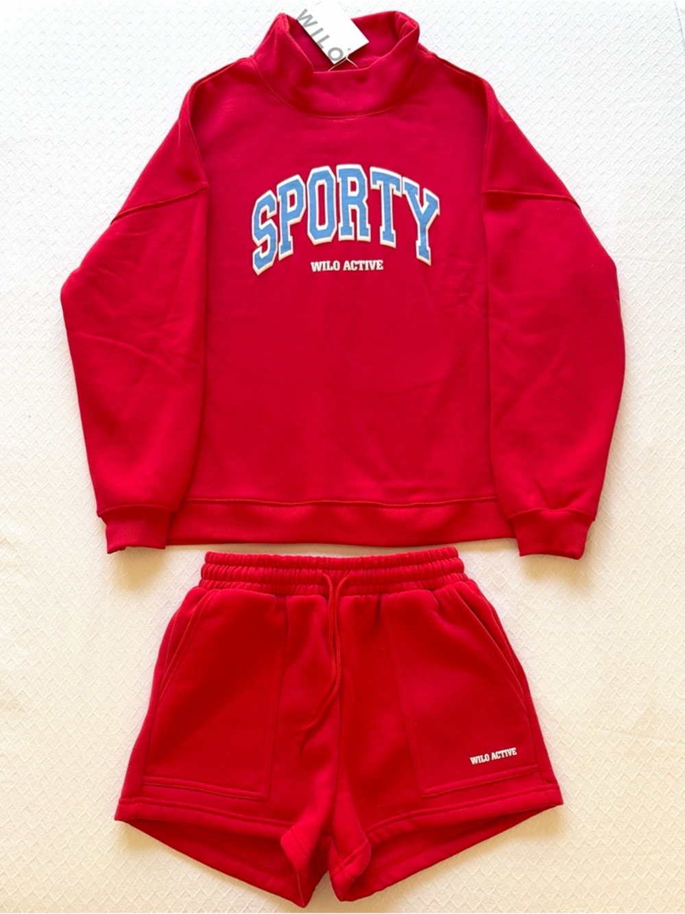 Wilo The Label Sporty Sweatshirt Shorts Set Red NWT XS Athleisure Lounge Set